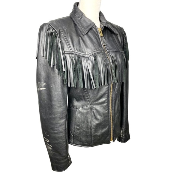 1970's Branded Garments Black Leather Fringe Jacket - Picture 2 of 9
